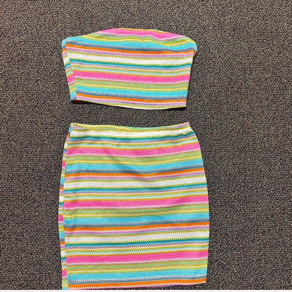 Shein colorful stripped two piece tube top and skirt